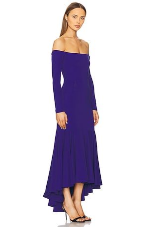 Susana Monaco Off Shoulder Long Sleeve High Low Dress in Navy