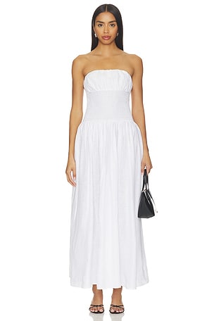 Solid Linen Smocked Waist Tube Maxi Dress Susana Monaco