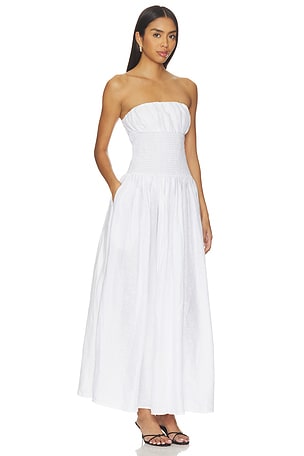Susana Monaco Solid Linen Smocked Waist Tube Maxi Dress in White