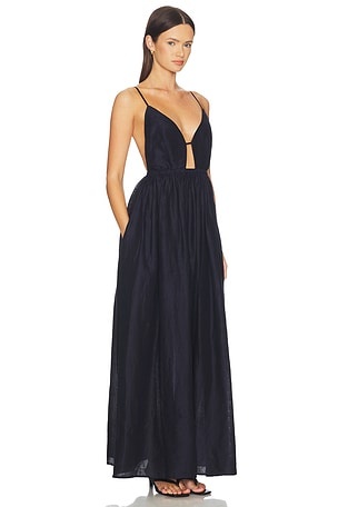 Susana Monaco Solid Linen Empire Waist Dress in Navy