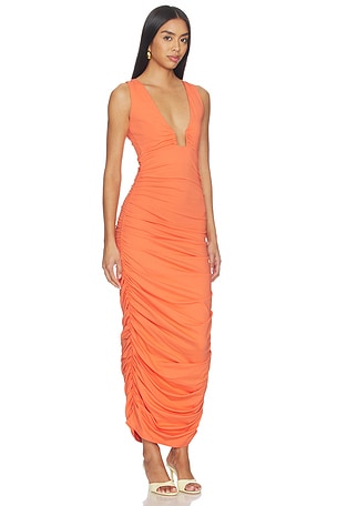 SusaN/A moN/Aco square wire gatheRojo Canelak dress en color durazno
