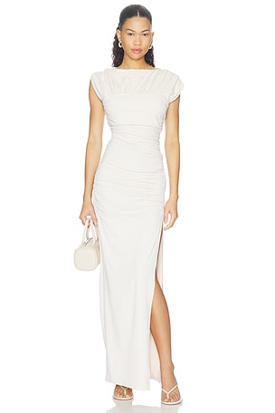 Short Sleeve Gathered Slit Dress Susana Monaco