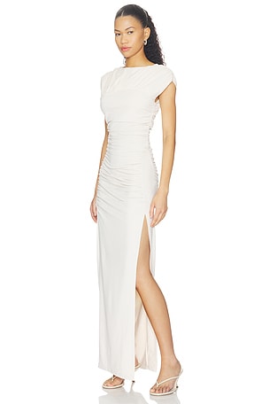 Susana Monaco Short Sleeve Gathered Slit Dress in Ivory