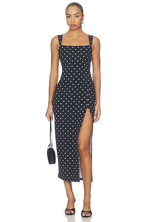 Polka Dot Angle Strap Slit Dress Susana Monaco