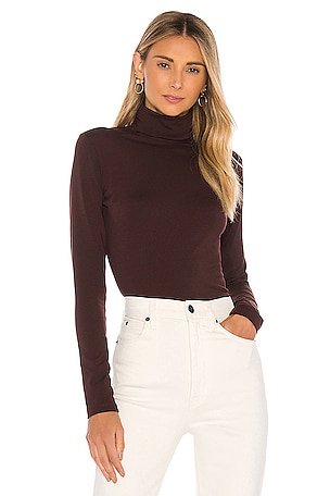 Susana Monaco Foldover Turtleneck Long Sleeve Top in Espresso