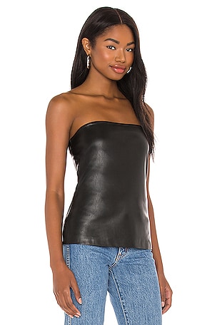Susana Monaco Faux Leather Tube Top in Black
