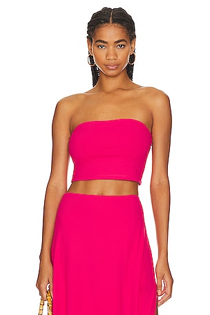 SPRWMN Suede Micro Tube Top in Hot Pink