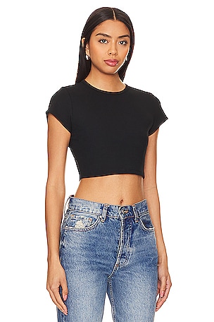 Susana Monaco Ribbed Crop Tee in Black