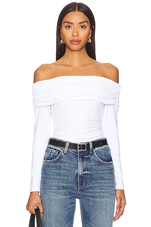 Off The Shoulder Gathered Long Sleeve Top Susana Monaco