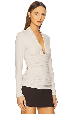 Susana Monaco Square Wire Gathered Top in Beige