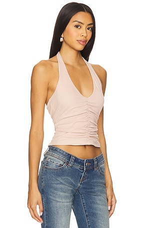 Susana Monaco Center Gathered Tie Halter Top in Neutral
