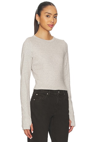 Susana Monaco Carryover Fleece Crew Long Sleeve Top in Beige