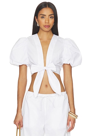 Poplin Bubble Sleeve Tie Front Top Susana Monaco