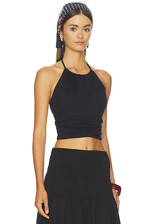 Susana Monaco Halter Gathered Top Tie Neck in Black