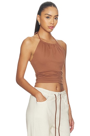Susana Monaco Halter Gathered Top Tie Neck in Brown