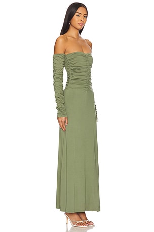 SWF Ruched Long Sleeve Maxi Dress in Olive