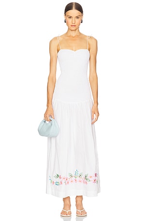 Shirred Embroidered Drop Hem Maxi Dress SWF