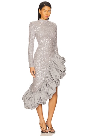ROTATE Sequin Asymmetric Dress in Grey