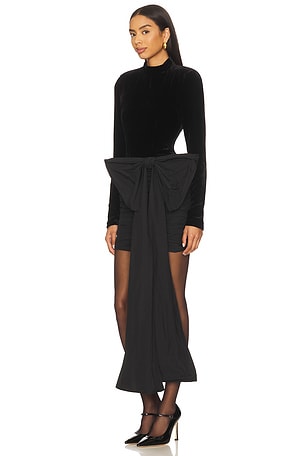 ROTATE Velvet Bow Mini Dress in Black
