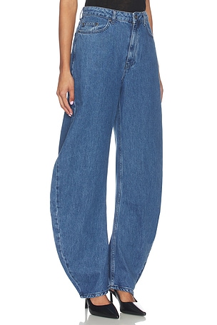 ROTATE Draped Barrel Leg Jeans in Blue
