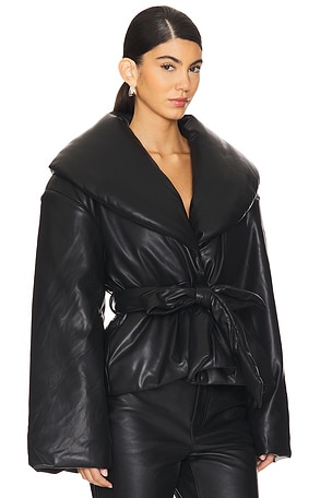 ROTATE Belted Puffer Jacket in Black