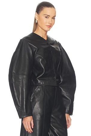 ROTATE Fitted Leather Jacket in Black. Size 32. Also
