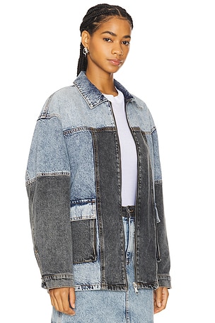 ROTATE Oversized Patchwork Jacket in Blue,Black