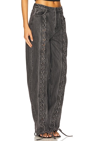 ROTATE Denim Laced Leg Pant in Black