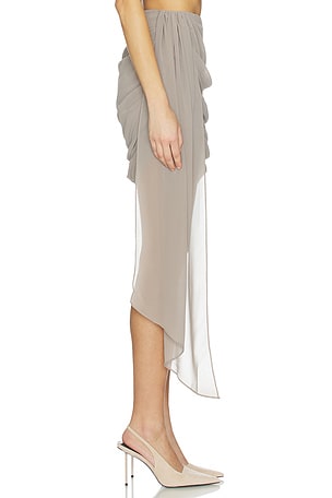 ROTATE Chiffon Draped Skirt in Taupe