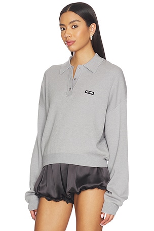 ROTATE Slinky Knit Polo in Grey