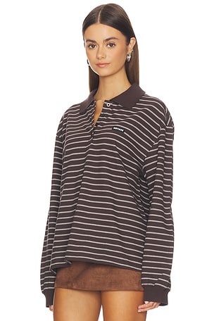 ROTATE Pique Longsleeve Polo in Brown