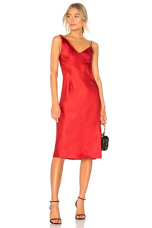 open lace back dress T by Alexander Wang // Red Satin Draped Dress  VSP Consignment