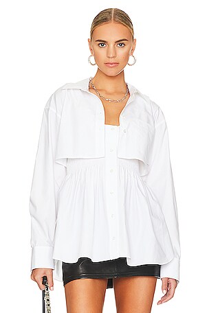 Alexander Wang Smocked Cami with Cropped Shirt in White | REVOLVE