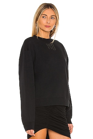 Alexander Wang Essential Terry Crew Sweatshirt W/ Puff Paint Logo in Black