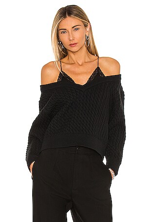 T by Alexander Wang bi-layer inner tank raglan v-neck ribbed top sweater size XS