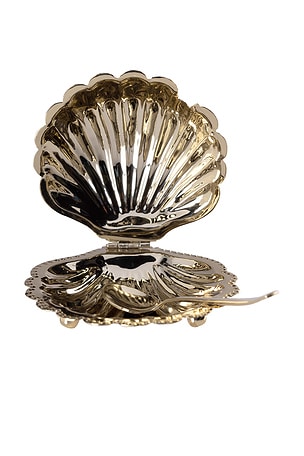 The Favorites Cap Ferrat Fan Shell Lidded Bowl With Spoon in Metallic Gold