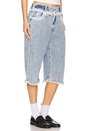 Tanner Fletcher Sid Lace Trim Long Shorts in Blue