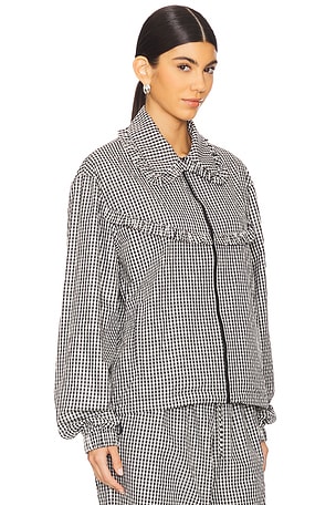 Tanner Fletcher Archie Ruffle Trim Track Jacket in Black,White