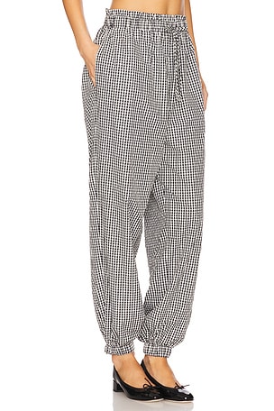 Tanner Fletcher Kennedy Ruffle Gingham Track Pant in Black