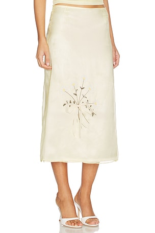Tanner Fletcher Lisel Embroidered Daisy Skirt in Yellow. Size L. Also