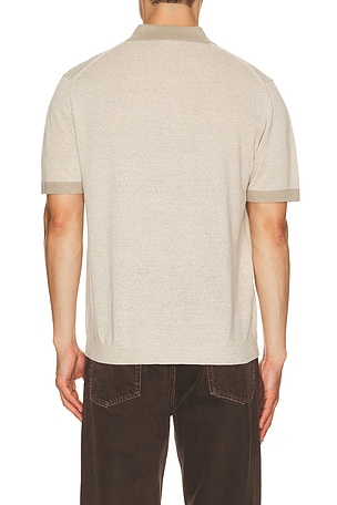 Theory Silk Linen Short Sleeve Polo in Taupe
