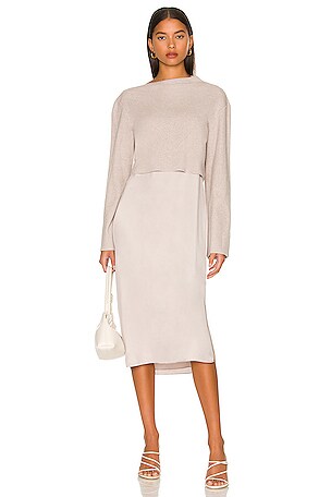 Theory Long Sleeve Layered Dress in Oatmeal | REVOLVE Theory Long Sleeve Layered Dress in Oatmeal | REVOLVE
