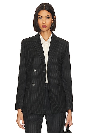 Navy Blue Pinstriped Pant Suit (Size 8)