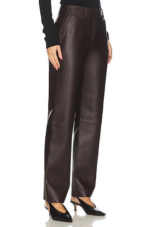 Theory Straight Classic Leather Pant in Chocolate. Size 4. Also