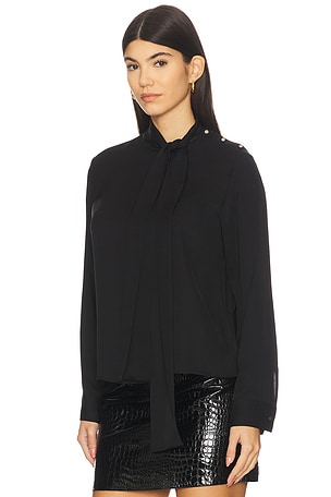 Theory Side Tie Neck Blouse in Black. Size XS. Also