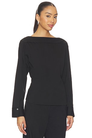 Theory top cuello barco manga abierta en color negro