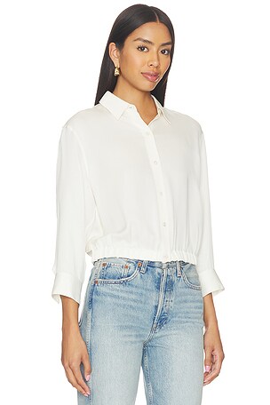 Theory Quarter Sleeve Cropped Shirt in Ivory. Size S. Also