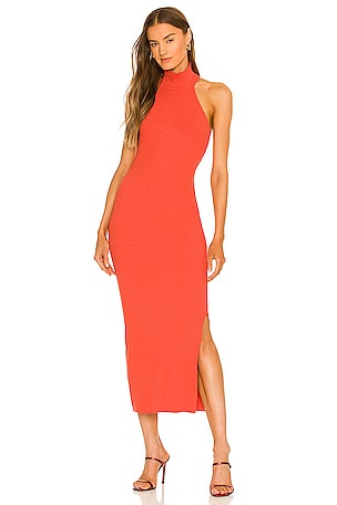 knee length dresses for ladies Blood Orange Square Neck A-line Midi Dress – AX Paris