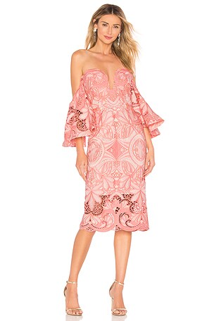 THURLEY Orissa Lace Strapless Dress in Coral REVOLVE