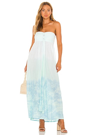 knee length dresses for ladies By Nicola Bay Gathered Maxi Dress in Lagoon Size 16 – TDC main image 0
